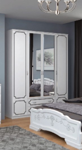 Шкаф 1600 мм ШР-4 с 2 зерк. ЛАК Белый жемчуг (БМ) в Сысерти - sysert.mebel-e96.ru