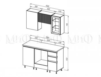 Кухонный гарнитур Техно-6 1500 мм (Миф) в Сысерти - sysert.mebel-e96.ru