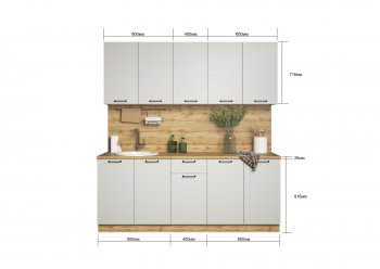 КУхонный гарнитур Валерия 2000 мм вотан/серый (Сурская) в Сысерти - sysert.mebel-e96.ru